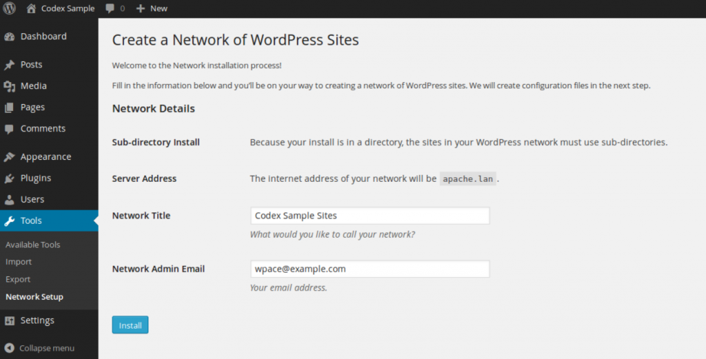 wordpress network setip multisite