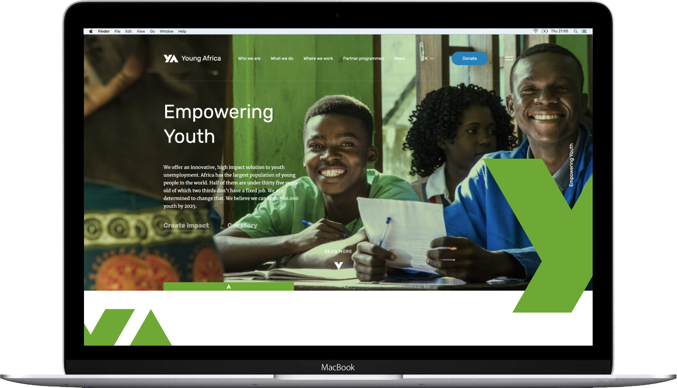 Young Africa website developer laptop view