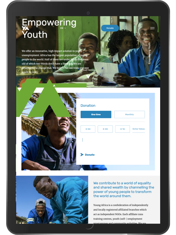 Young Africa website developer ipad view